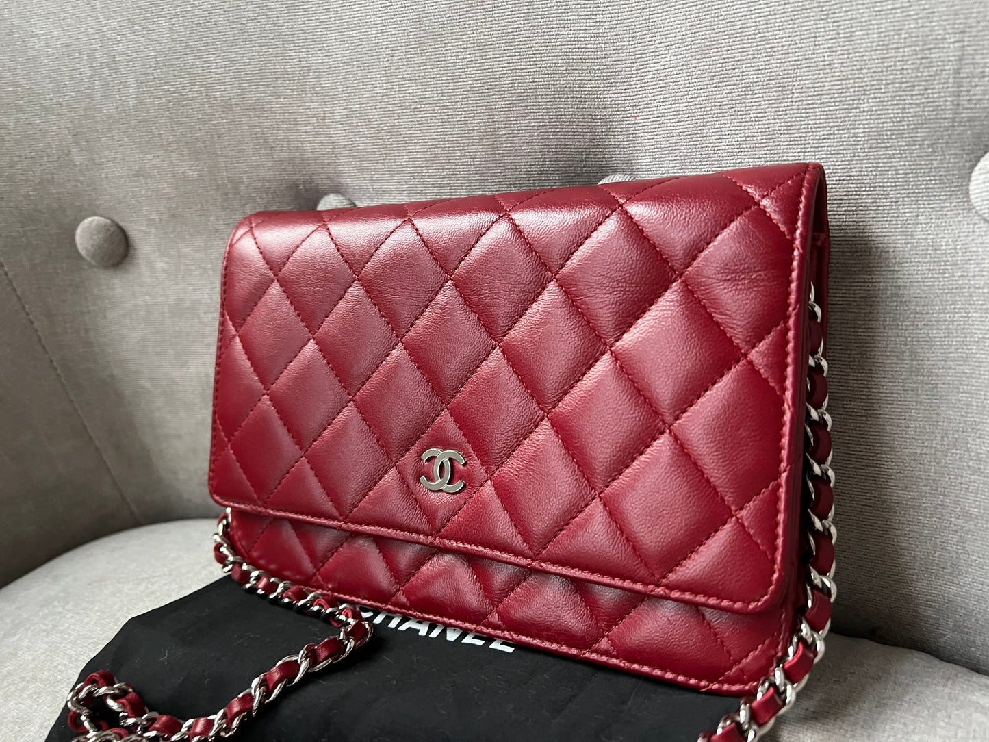Chanel Red Lambskin Wallet on Chain