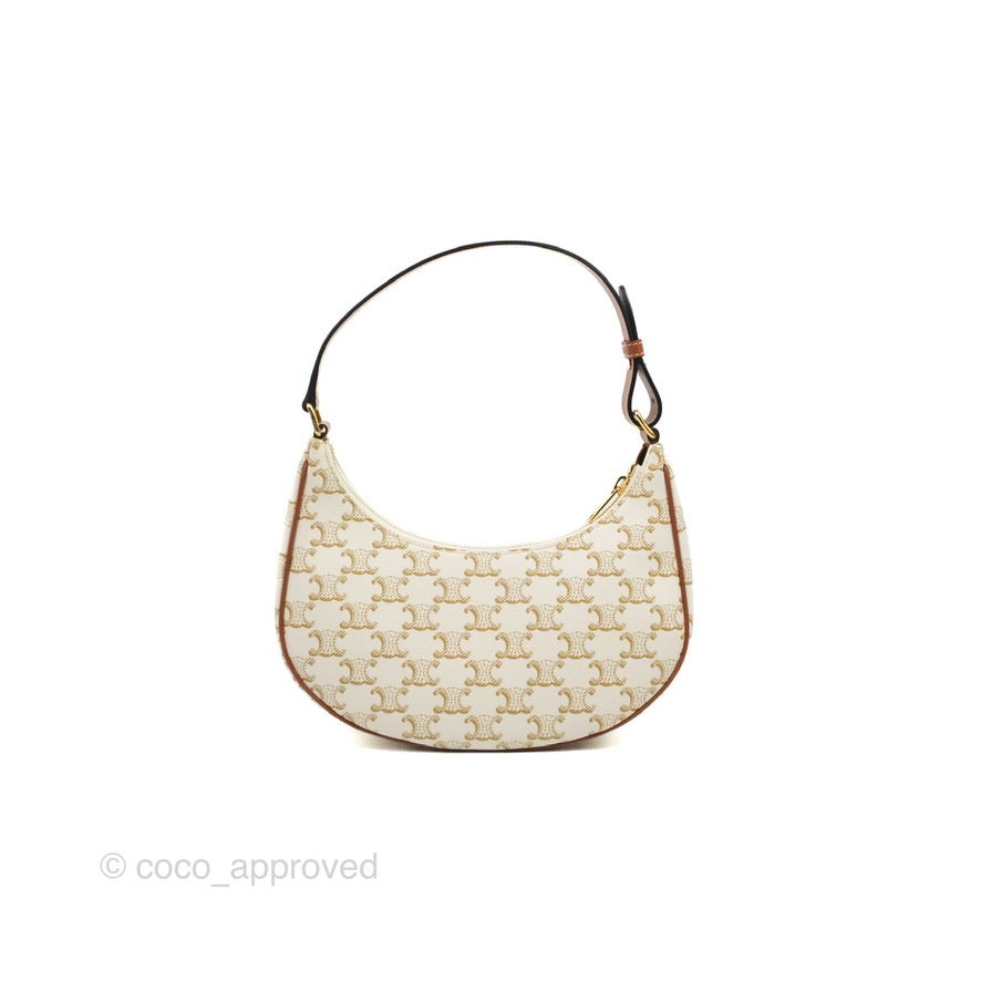 Celine Ava Bag In Triomphe Canvas Calfskin White