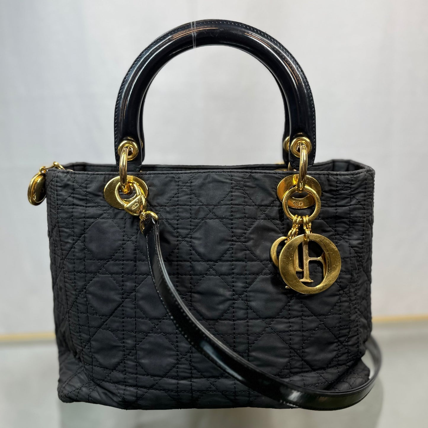 Dior Lady Dior Black Nylon Cannage Tote Bag