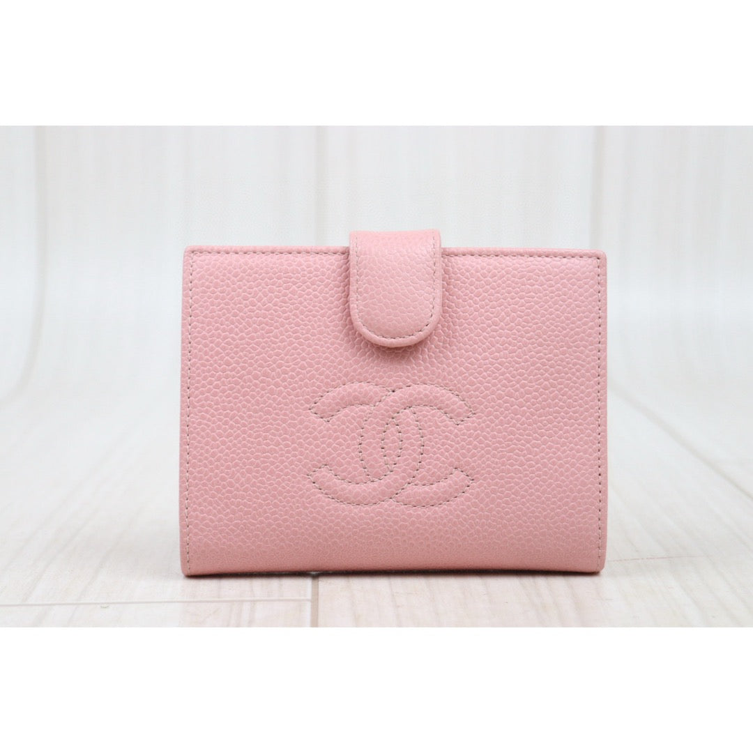 Good ( Rank AB)｜CHANEL Caviar Skin Calf Leather  Wallet Pink Made In 2003-2004 Year｜S25032620