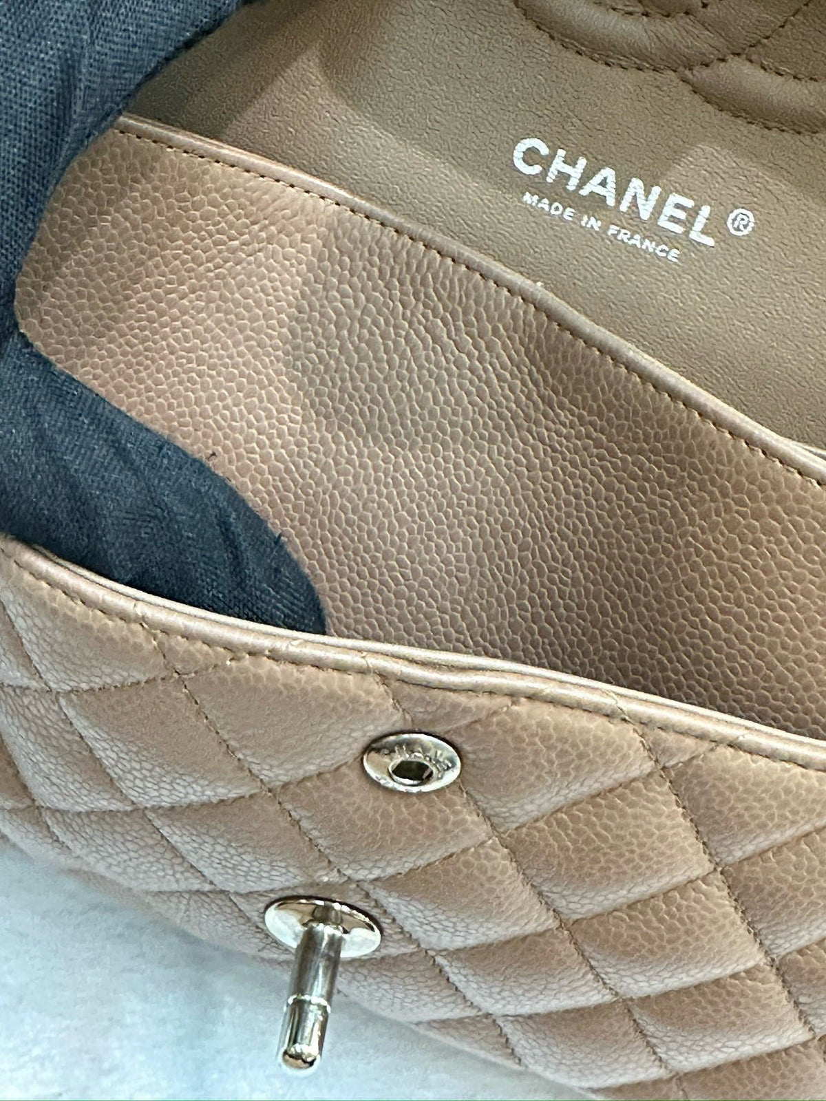 Chanel Medium Classic Caviar Double Flap Taupe SHW