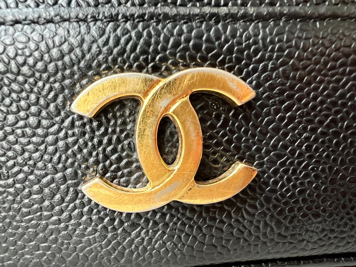 Chanel Vintage Black Caviar Chain Tote with 24k Gold Hardware