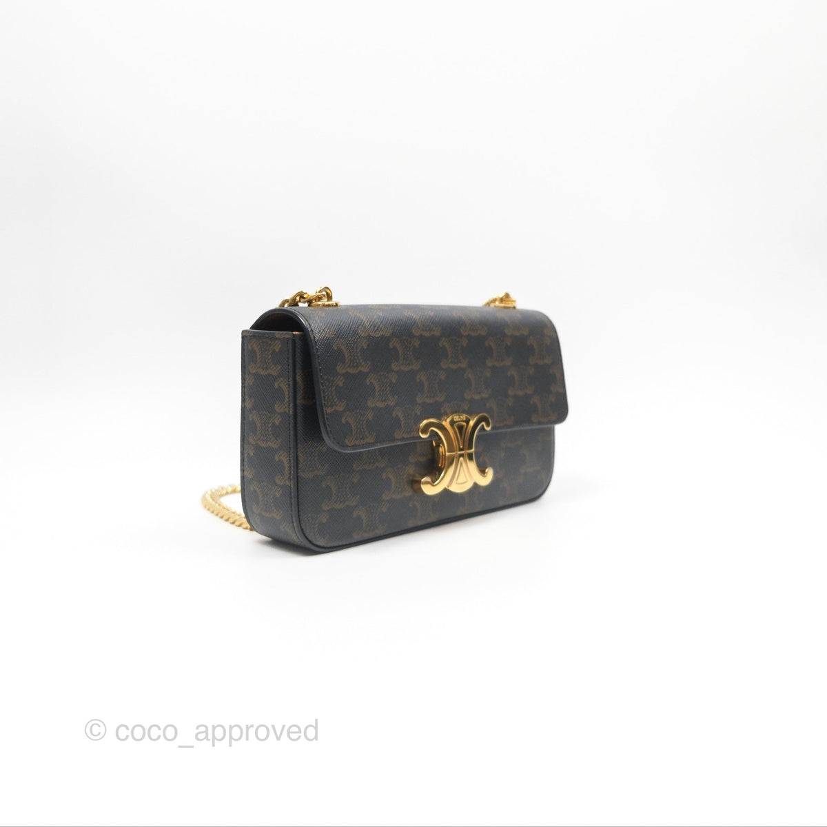 Celine Chain Shoulder Bag Claude in Triomphe Canvas Tan