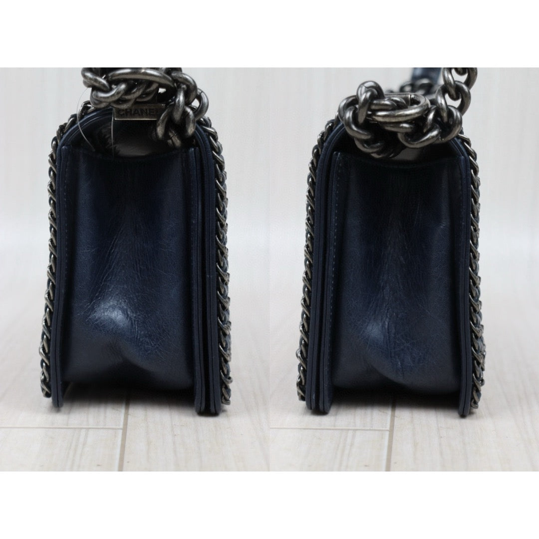 Good ( Rank AB)｜CHANEL Caviar Skin  LeBoy Chain Shoulder Bag Medium Blue  Made In 2014-2015 Year｜P25031404