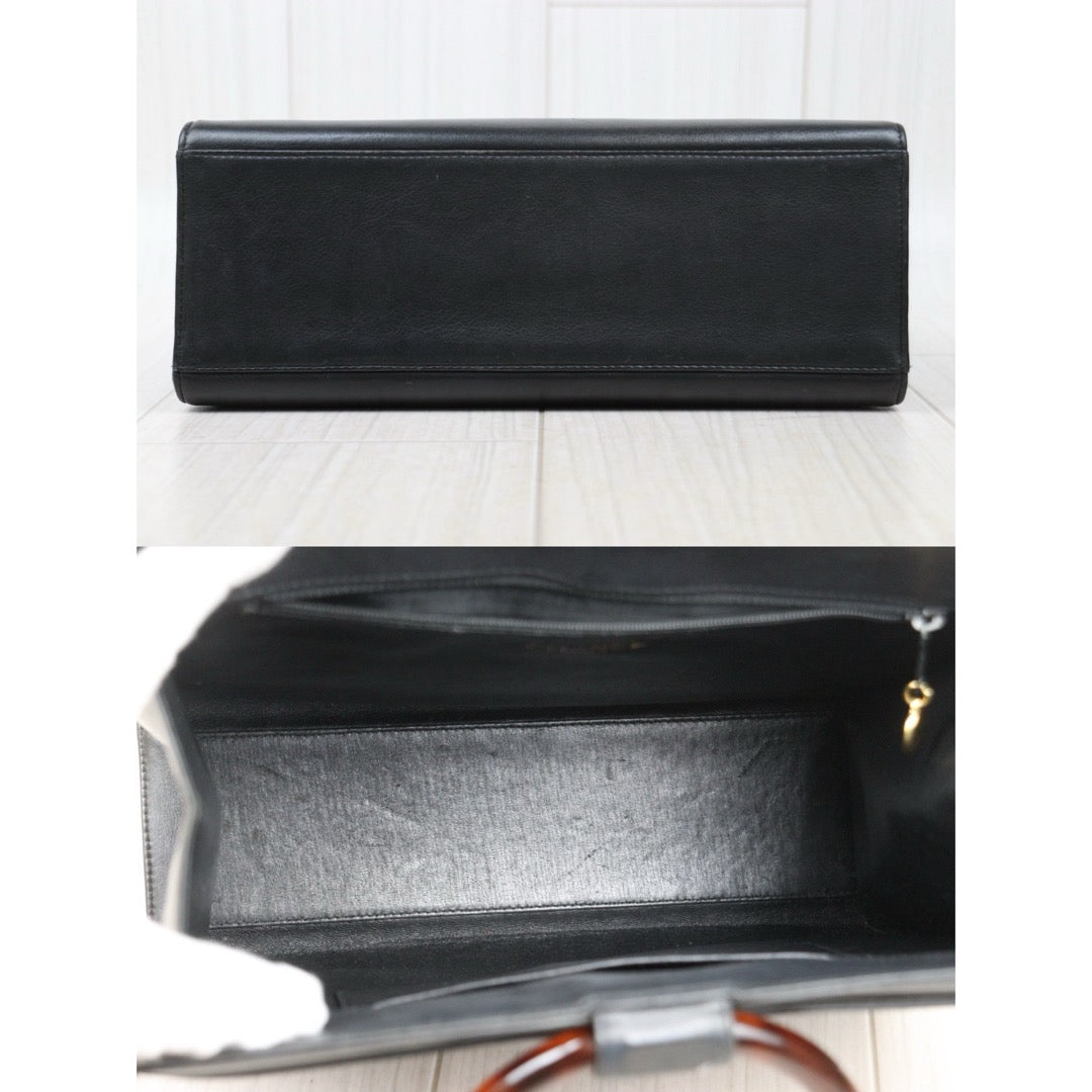 Good ( Rank AB)｜ CHANEL Vintage Lamb Skin CC Tortoise Hammer Top Handbag Tote Black Made in 1997-1998 Year｜V24122603