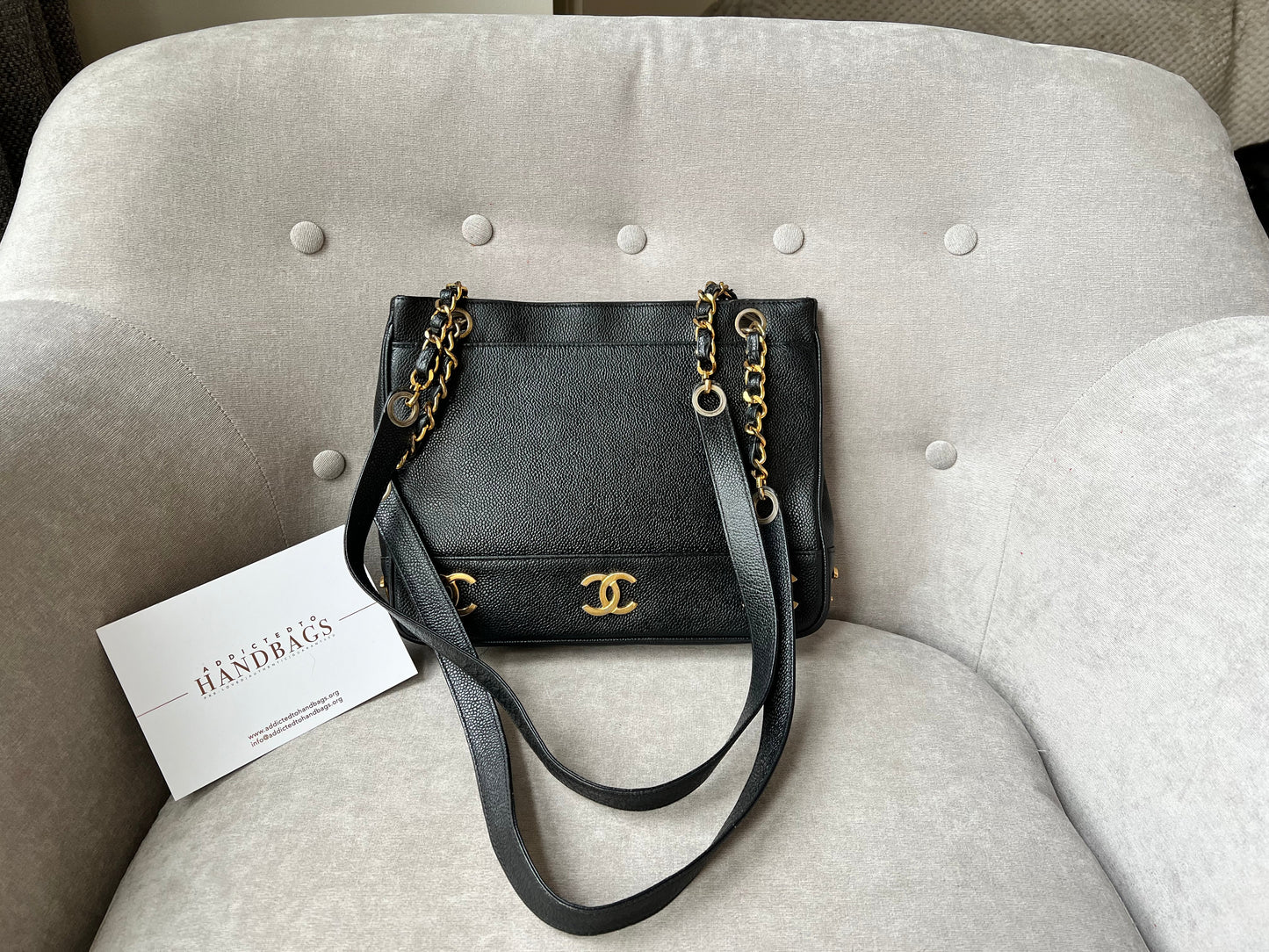 Chanel Vintage Black Caviar Chain Tote with 24k Gold Hardware