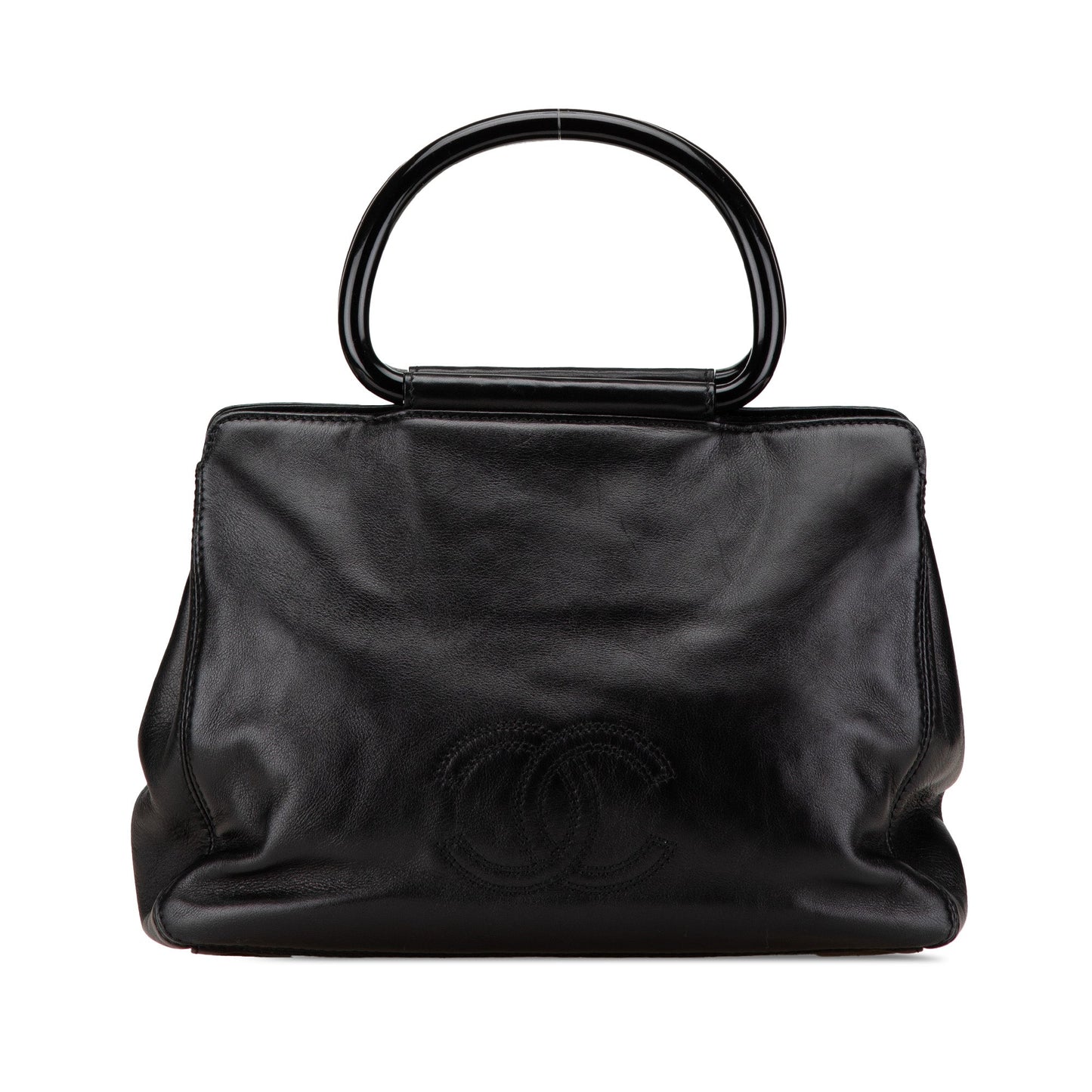 Black Chanel CC Lambskin Tortoise Handle Tote