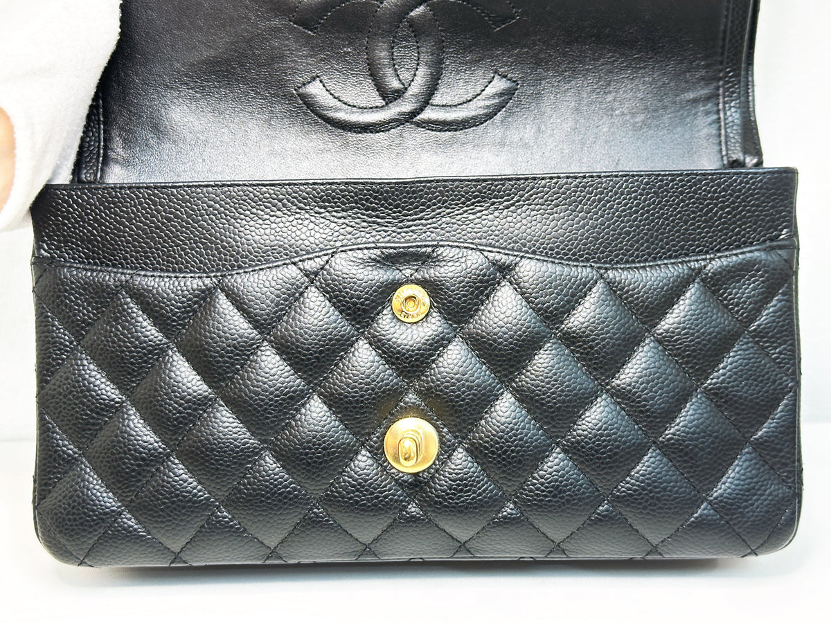 Chanel Medium Size Classic Quilted Caviar Double Flap Bag Black 1184 holo card