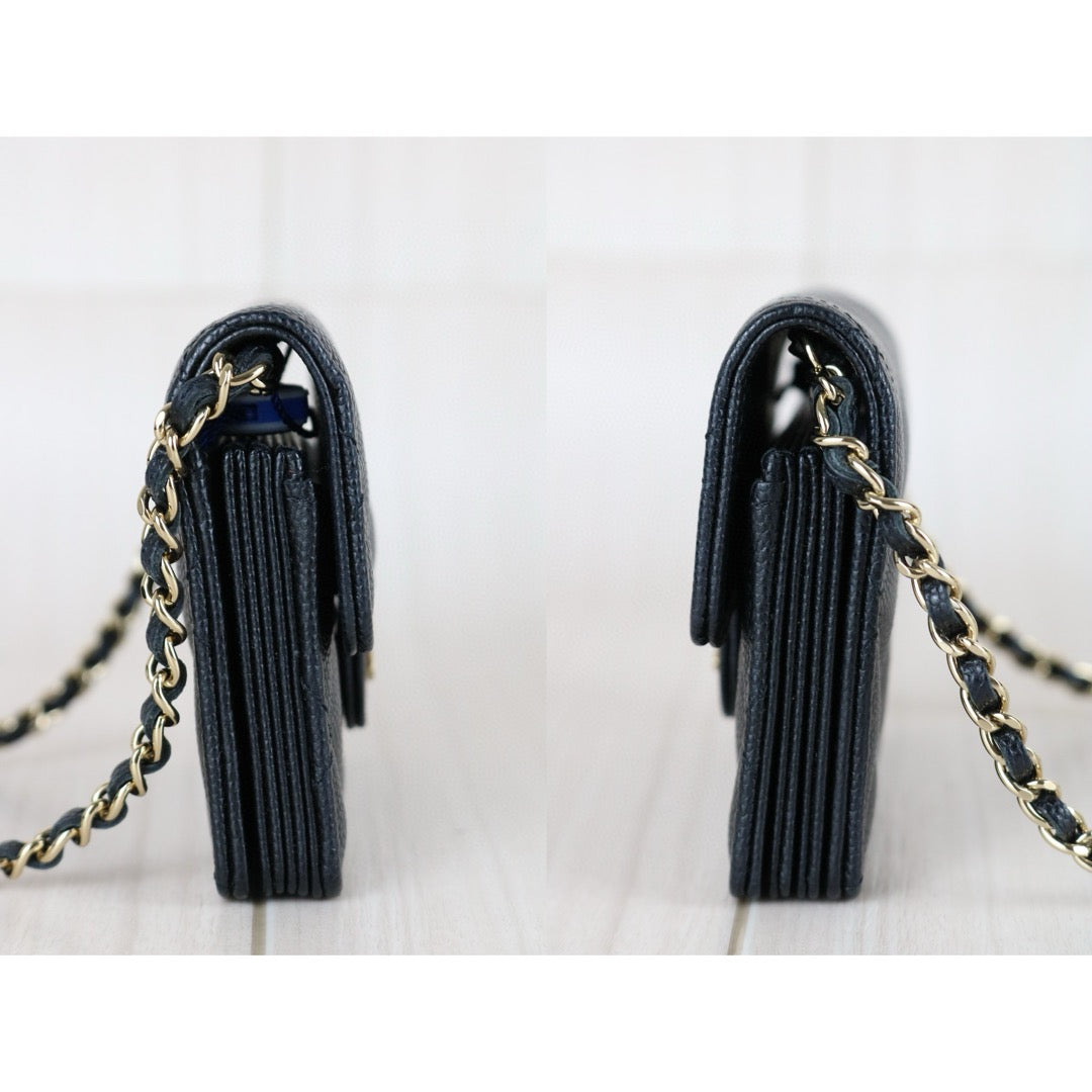 Excellent（Rank SA）｜ CHANEL Matelasse Caviar Skin Chain Mini WOC Black  Made in 2021-2022 Year ｜S25030701