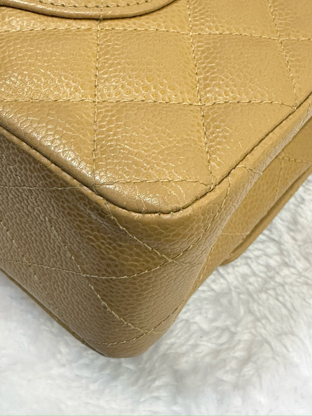 Chanel Medium Caviar Quilted Double Flap Beige Bag 866 Holo