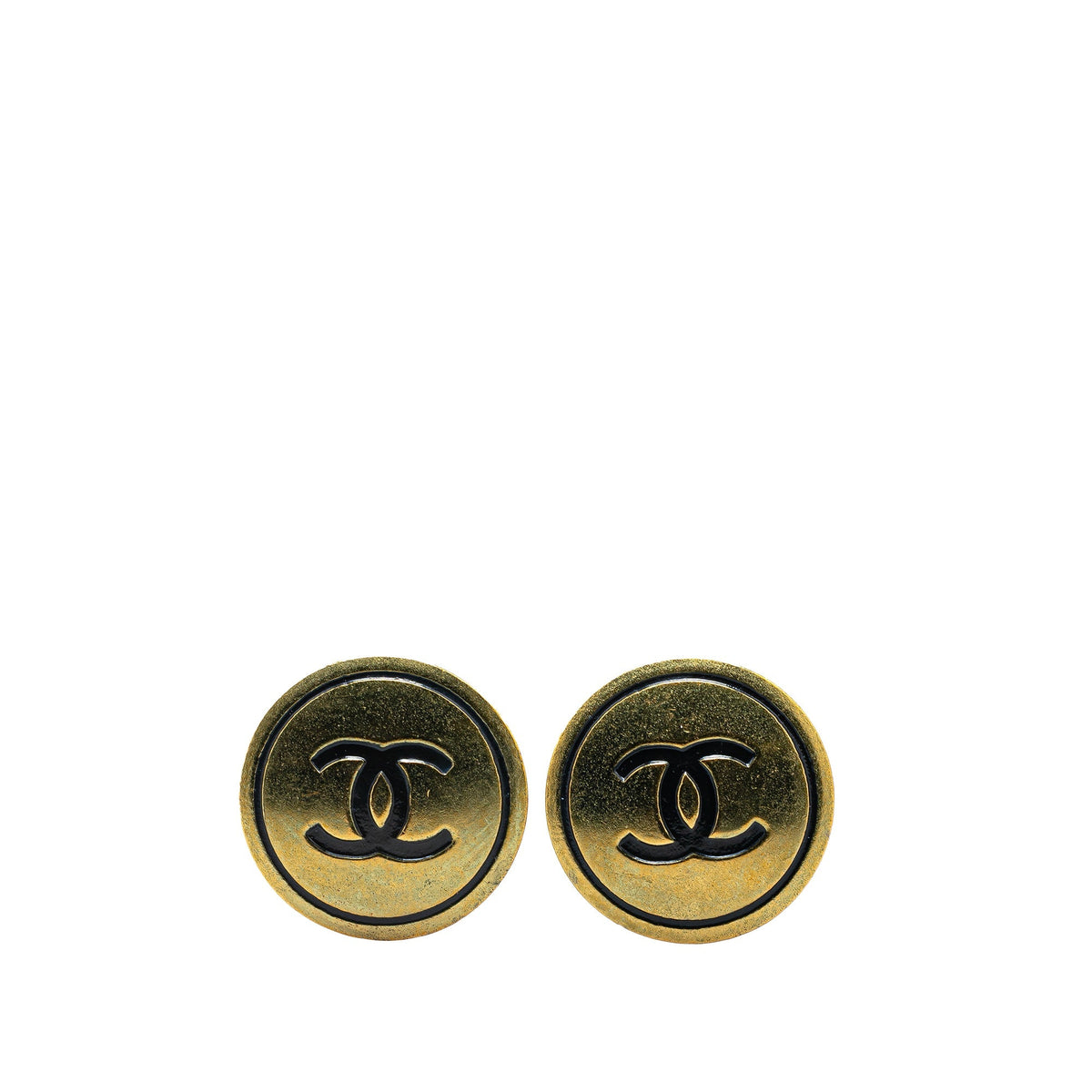 Gold Chanel Gold Plated CC Button Clip On Earrings