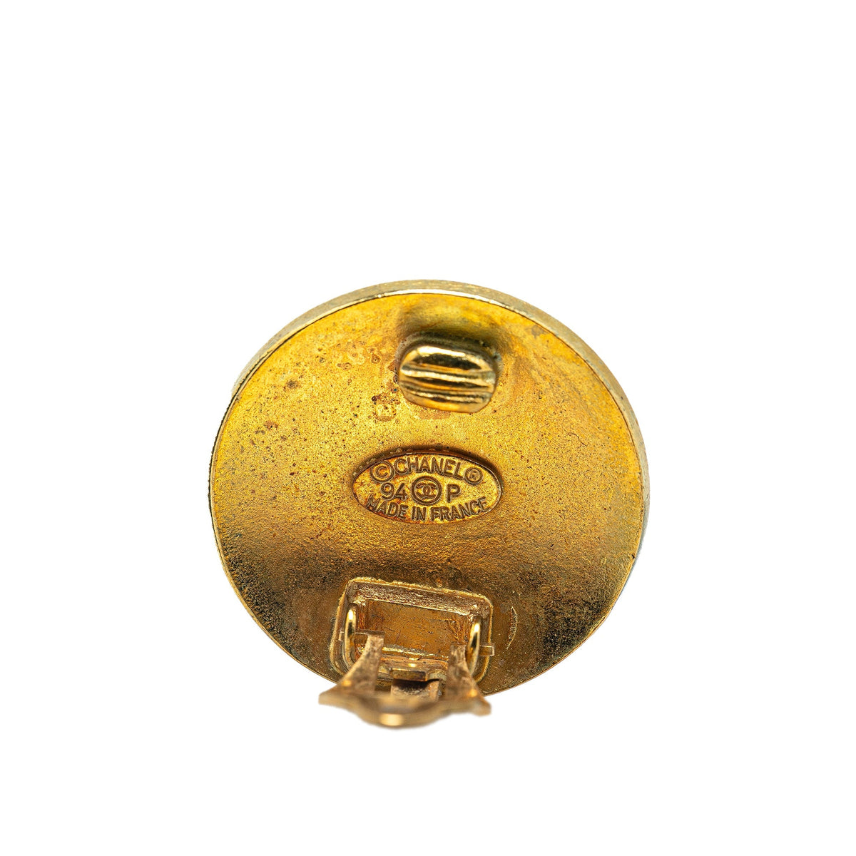 Gold Chanel Gold Plated CC Button Clip On Earrings