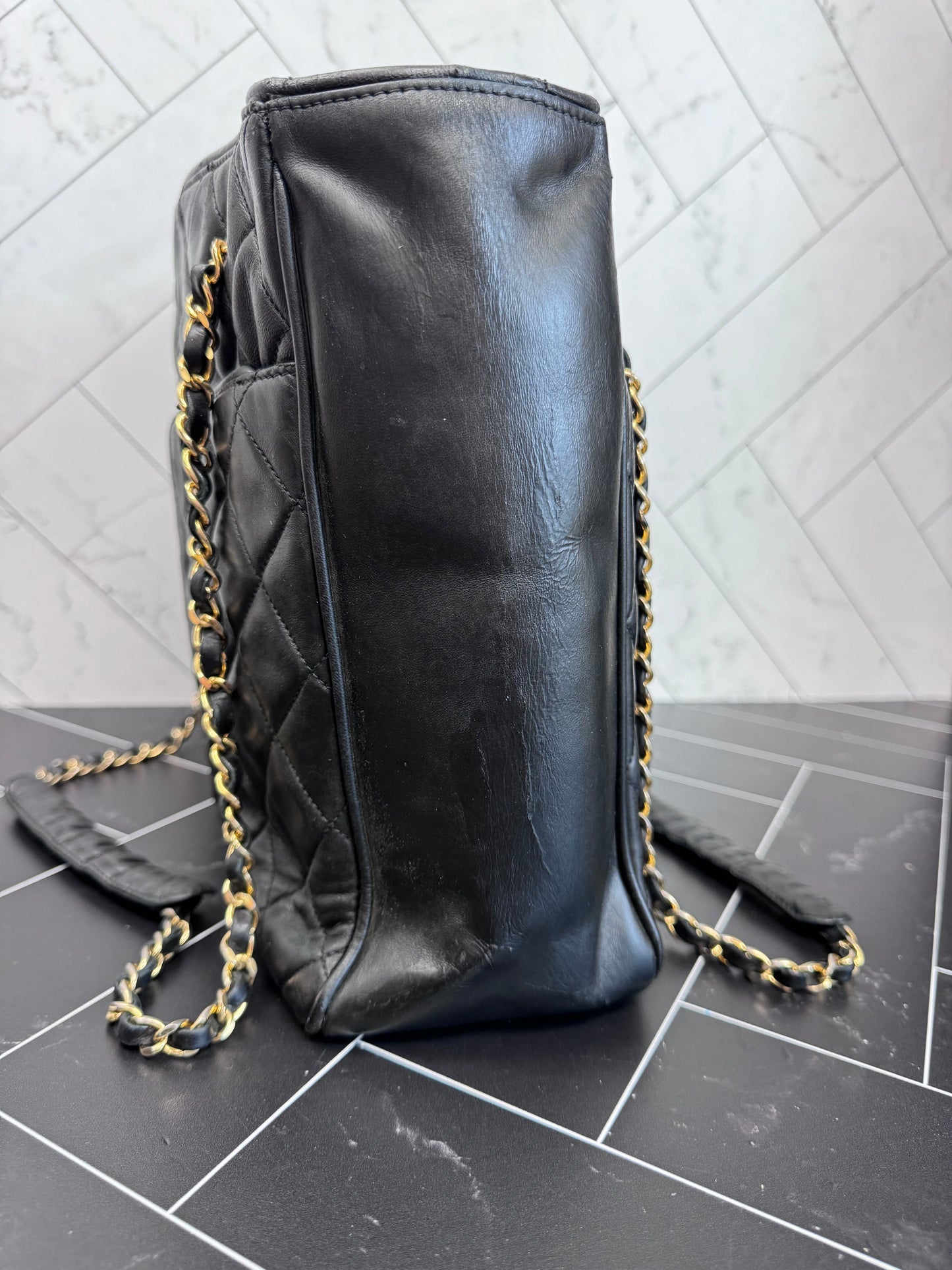 Chanel Vintage Black Lambskin Shopping Tote