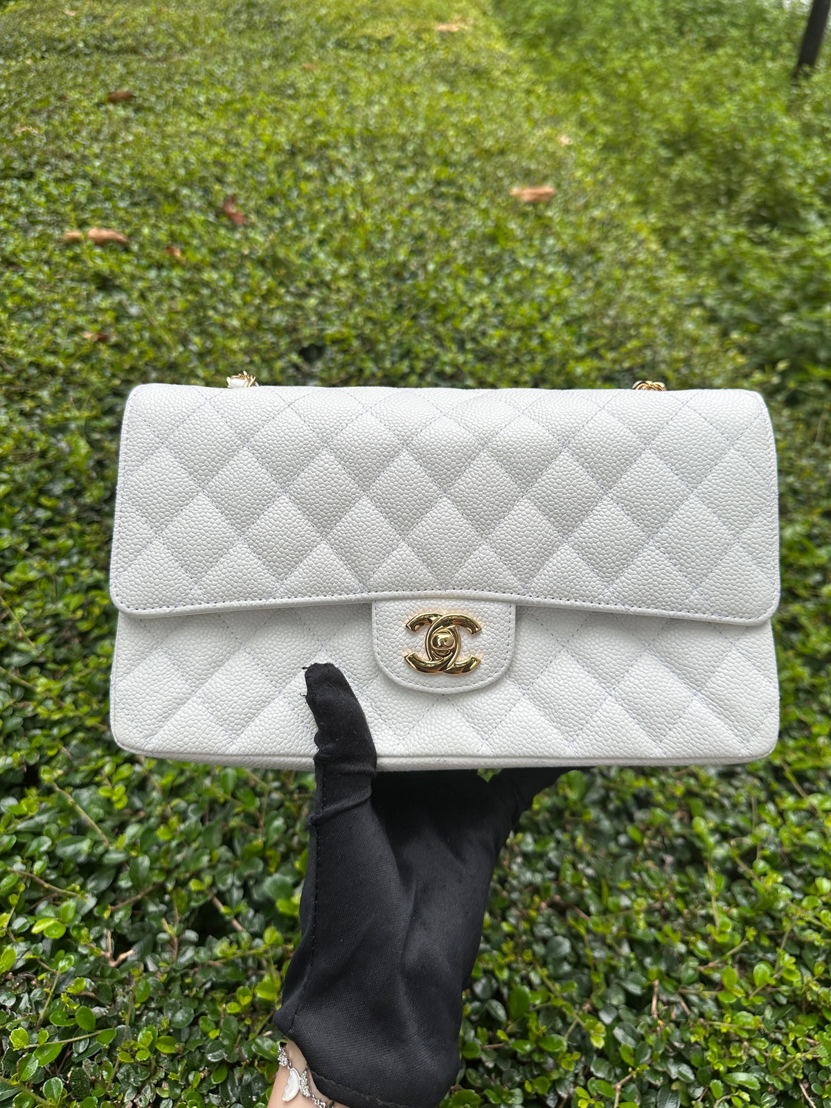 Chanel White Caviar Medium Classic Double Flap Bag