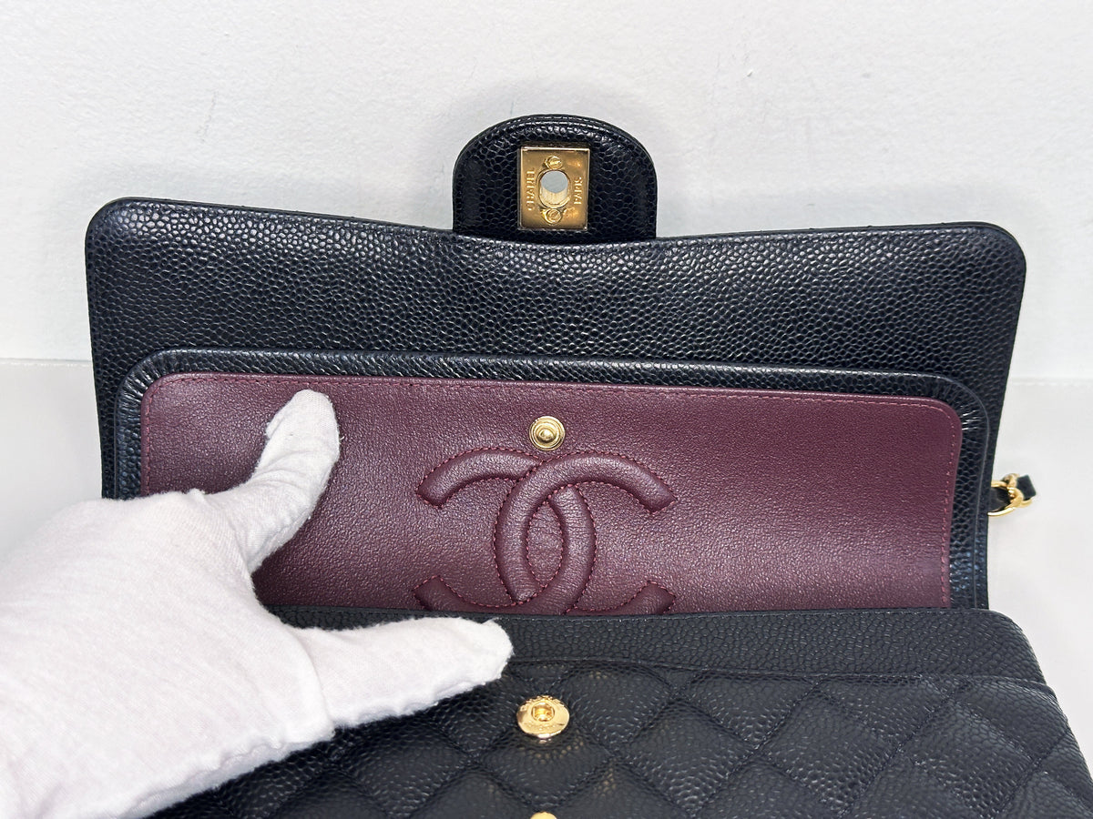 Chanel Medium Size Classic Quilted Caviar Double Flap Bag Black L9TX microchip