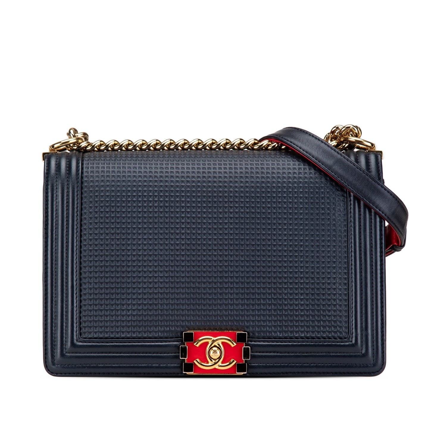Blue Chanel New Medium Embossed Lambskin Cube Boy Flap Crossbody Bag