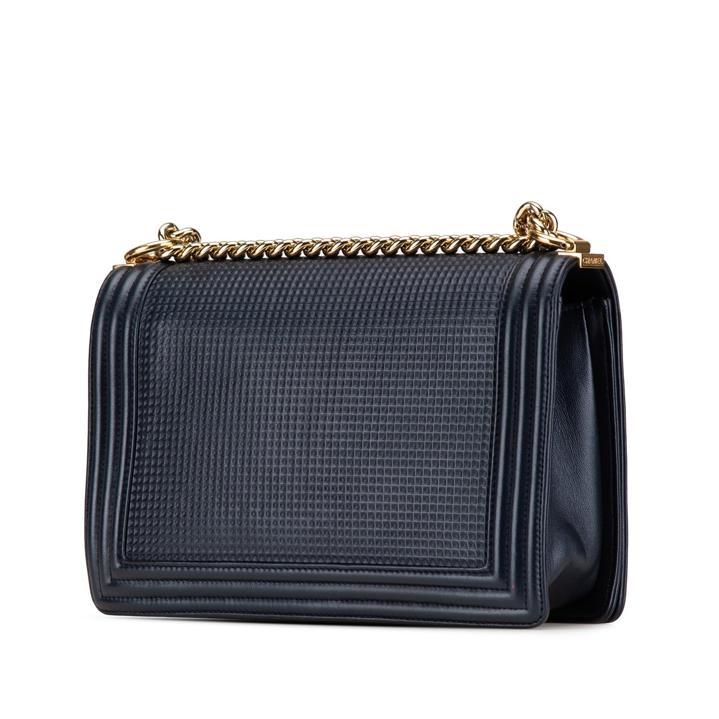Blue Chanel New Medium Embossed Lambskin Cube Boy Flap Crossbody Bag