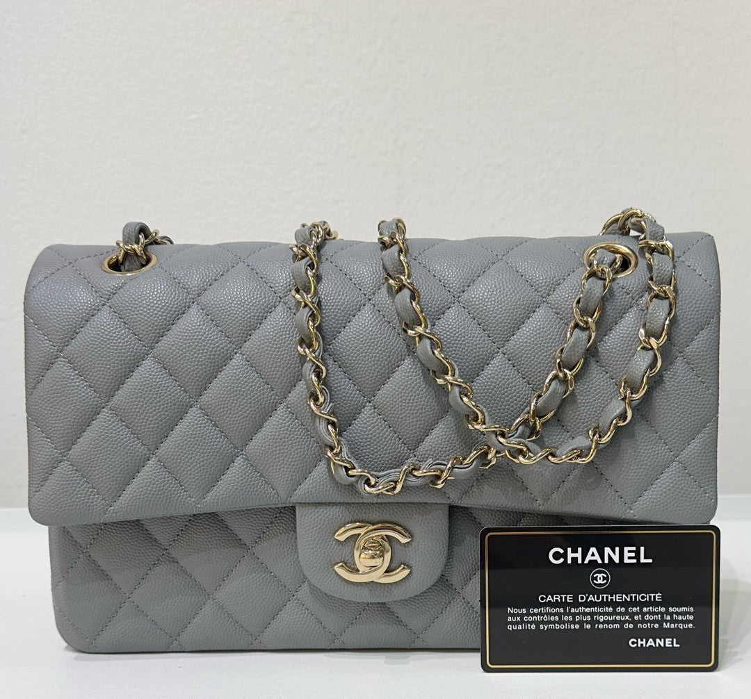 Chanel Medium Caviar Quilted Double Flap Bag Grey LGHW