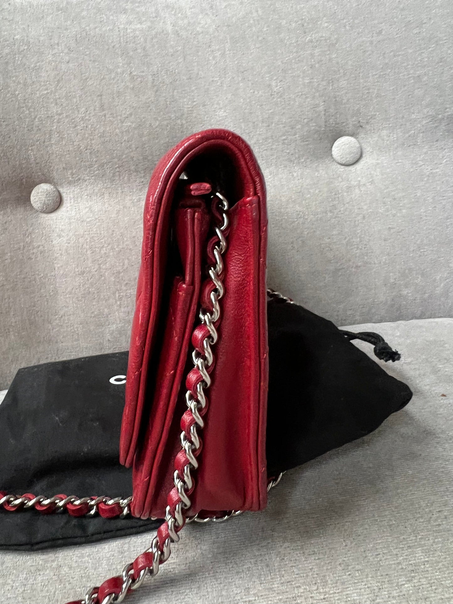 Chanel Red Lambskin Wallet on Chain
