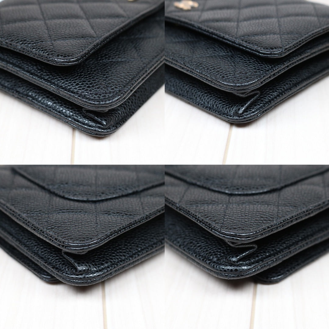 Rank SA｜ CHANEL Matelasse Caviar Skin Chain Wallet Black Gold Hardware Made in 2020-2021 Year ｜S24061101