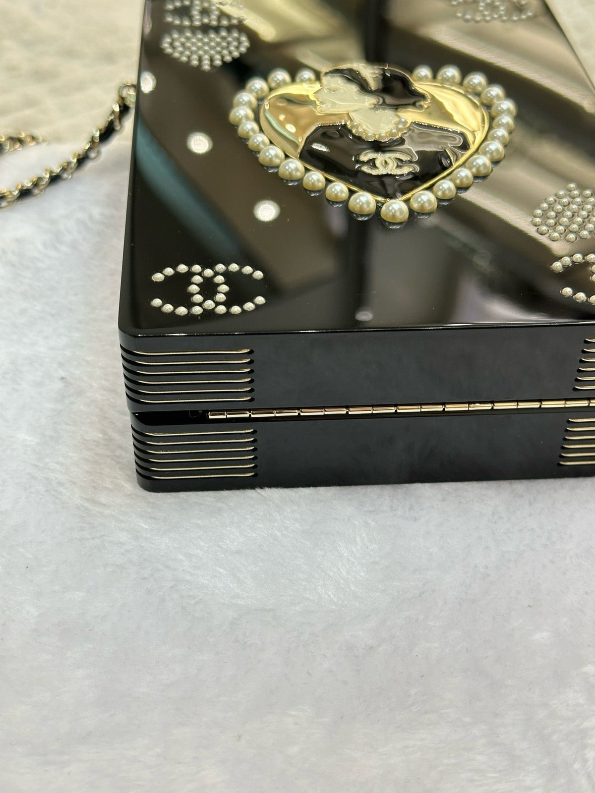 Chanel Plexiglass Pearl Playing Card Casino Minaudiere Clutch Black GHW