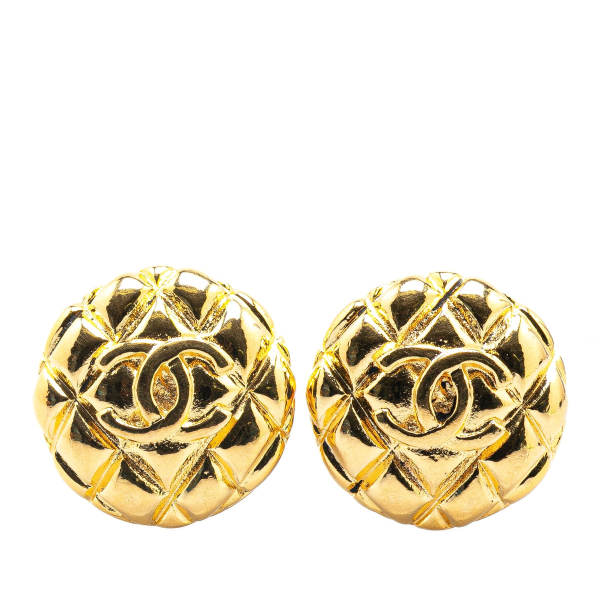 Gold Chanel Gold Plated CC Quilted Clip On Earrings