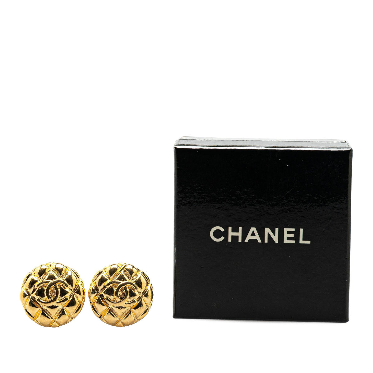Gold Chanel Gold Plated CC Quilted Clip On Earrings