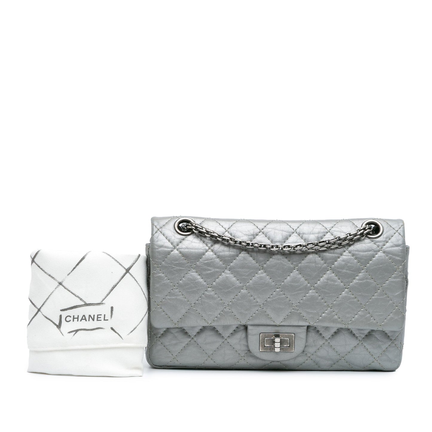 Silver Chanel Reissue 2.55 Aged Calfskin Flap 225 Shoulder Bag