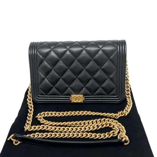 Boy Wallet on Chain WOC Caviar Quilted Black GHW