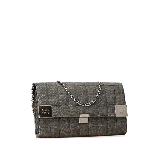 Gray Chanel Denim Choco Bar Chain Flap Shoulder Bag