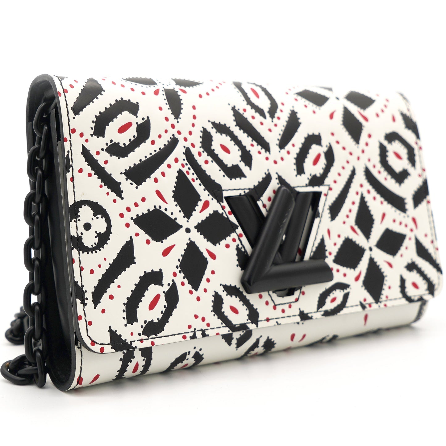 Graphic Print Leather Twist Wallet on Chain