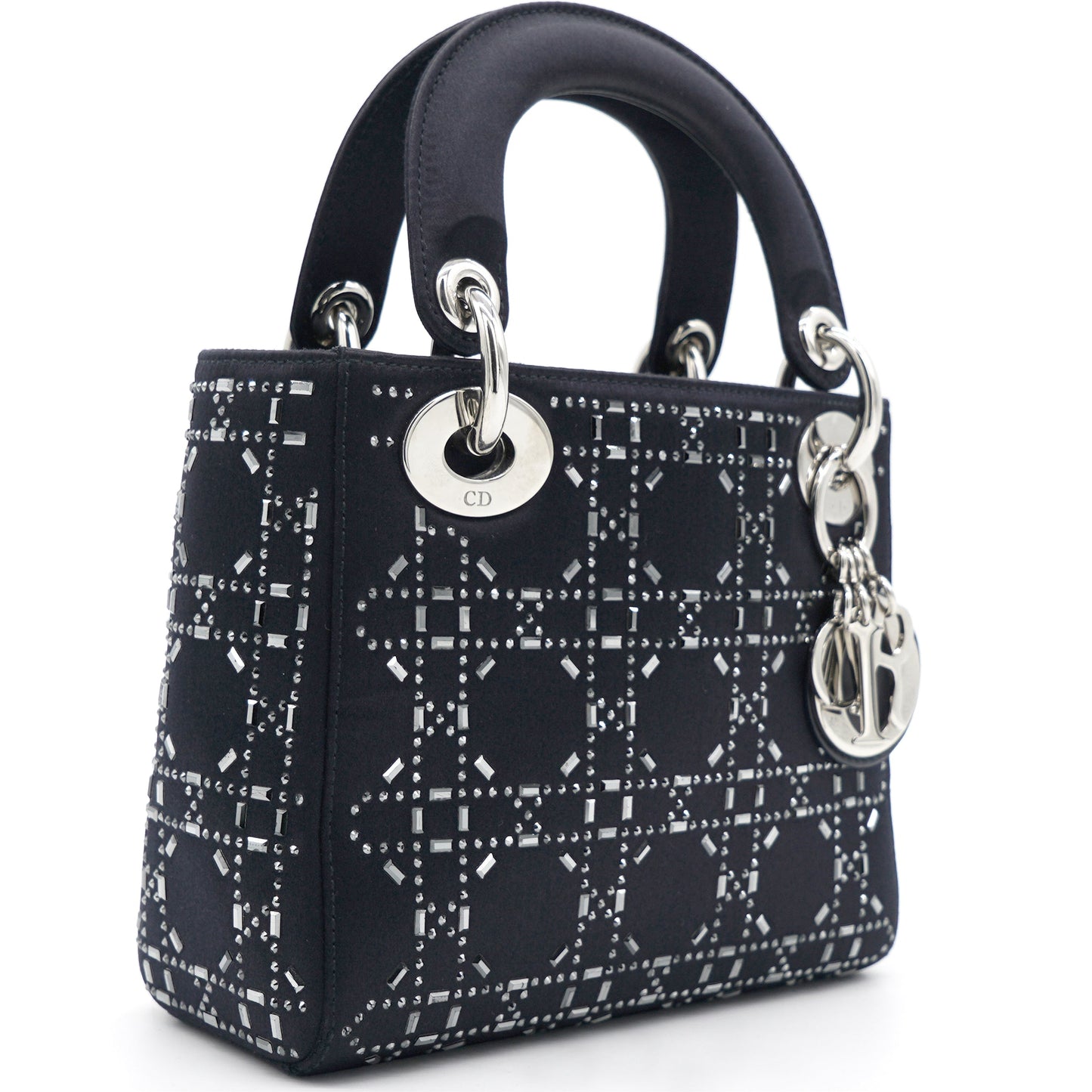 Dior Satin Crystal Cannage Mini Lady Dior Black