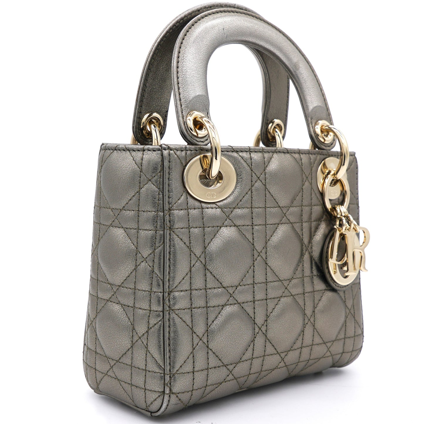Dior Metallic Cannage Leather Mini Lady Dior Tote