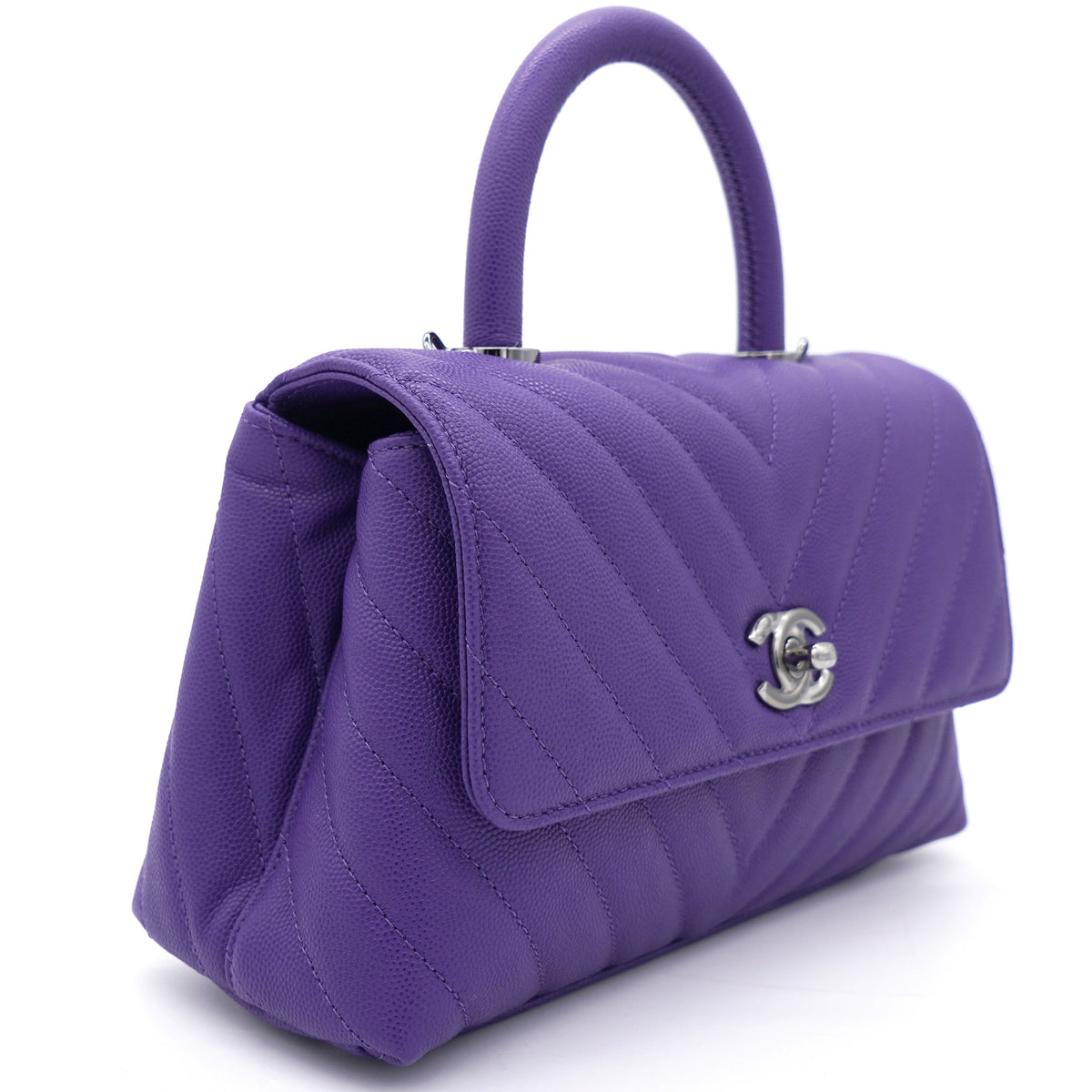 Chanel Purple Chevron Caviar Leather Mini Coco Top Handle Bag