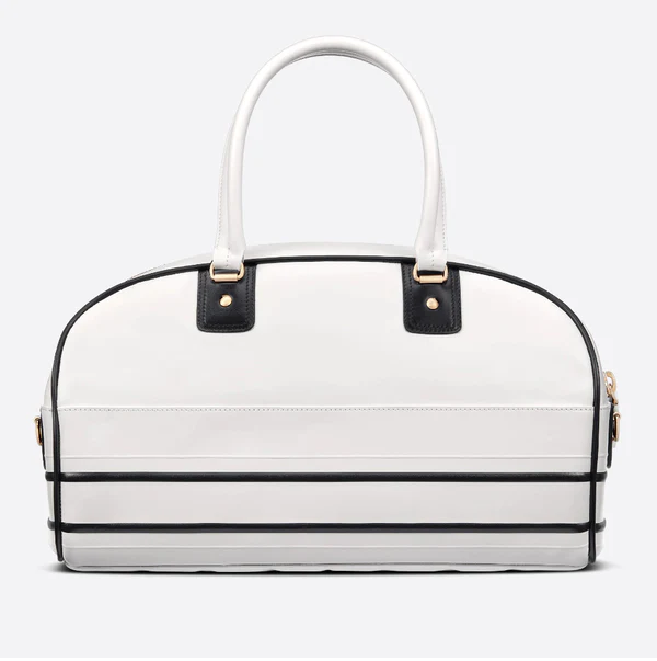 CHRISTIAN DIOR White Quilted Leather Medium Vibe Bowling Bag