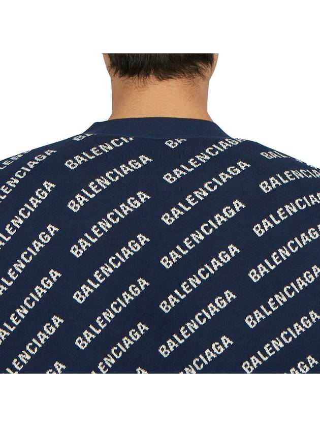 Luxury Balenciaga  Mini Allover Logo Knit Cardigan Blue