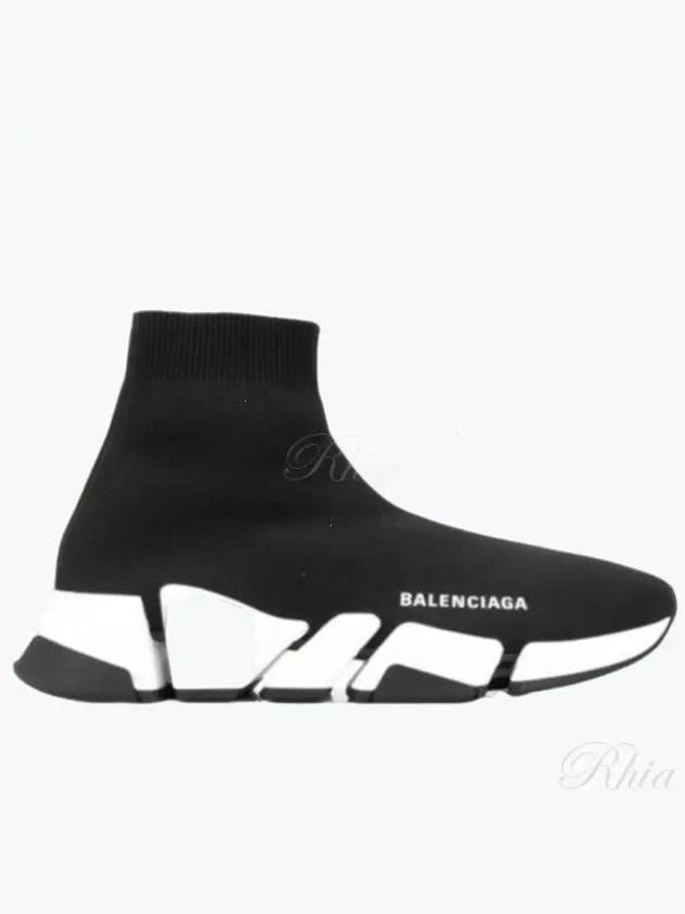 Luxury Balenciaga  WoMen's Speed 2.0 Trainer Black Knit White Sole High Top Sneakers Black