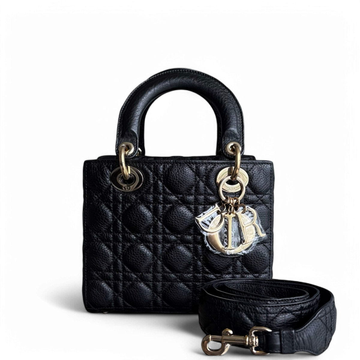 Dior Lady Small Flap - Grained Calfskin Caviar Cannage Black Gold Hardware