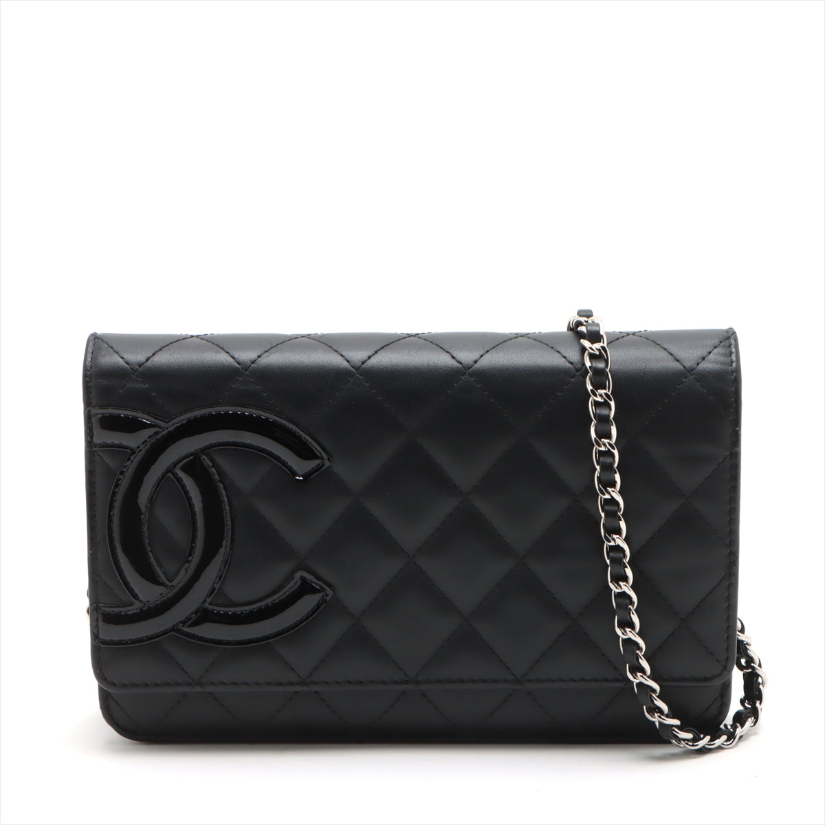 Chanel Combon Line  Chain Wallet Black Silver Gold