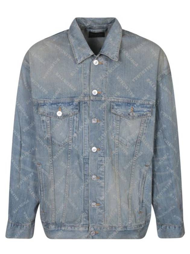 Luxury Balenciaga  Logo Print Denim Jacket Blue