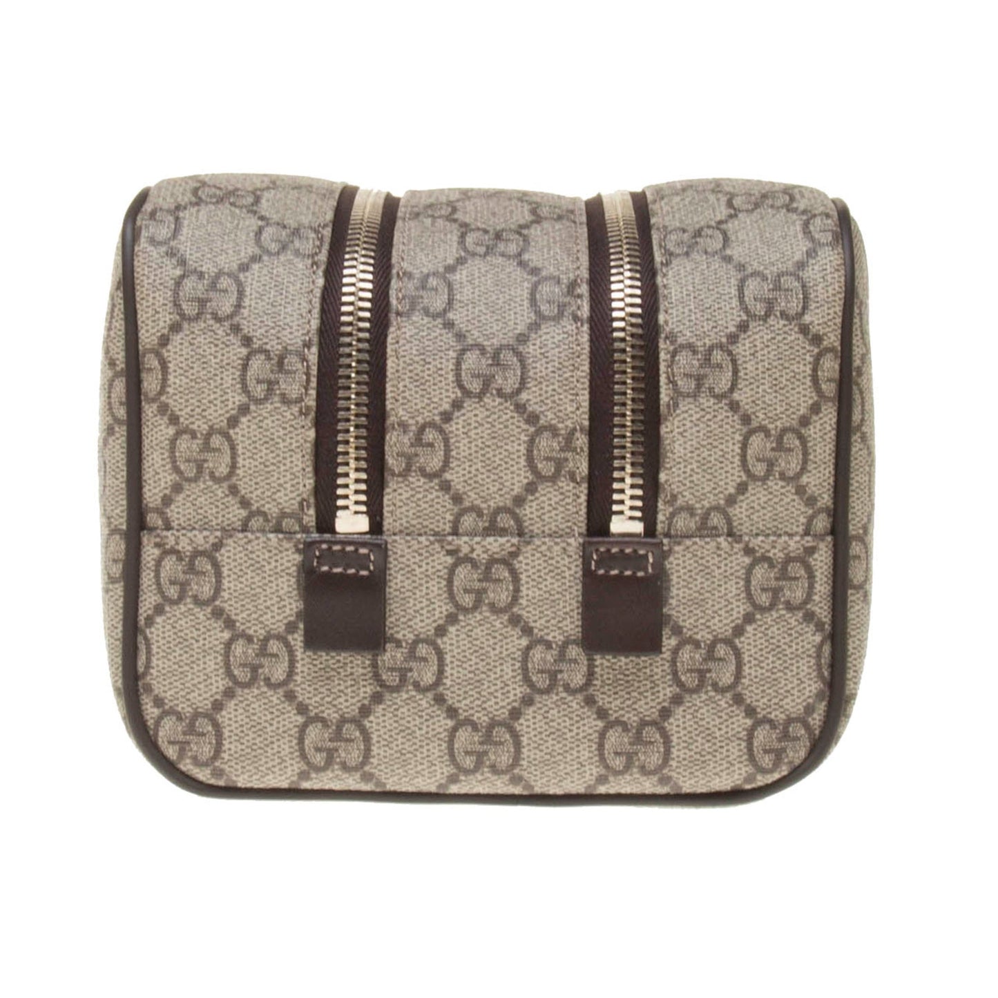 Gucci 211125 Beige/Ebony GG Supreme Canvas with Brown Leather Trim Toiletry Case