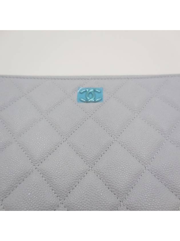 Classic Gold Hardware Logo Medium Caviar Clutch Bag Grey Chanel