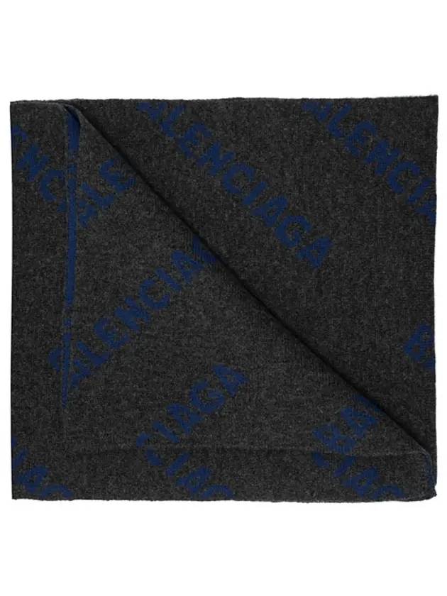 Luxury Balenciaga  All Over Logo Wool Muffler Blue Dark Grey