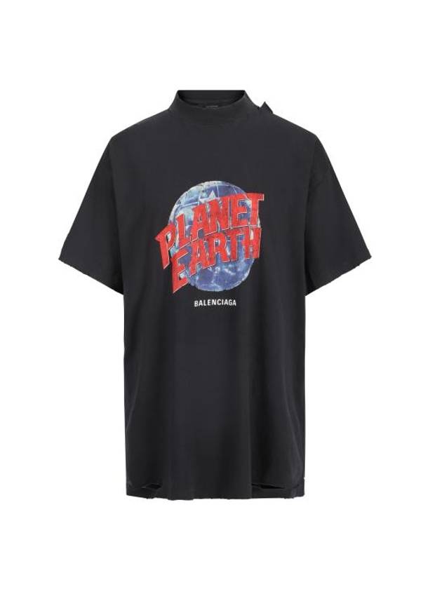 Luxury Balenciaga  Planet Earth Oversized Short Sleeve T-Shirt Black