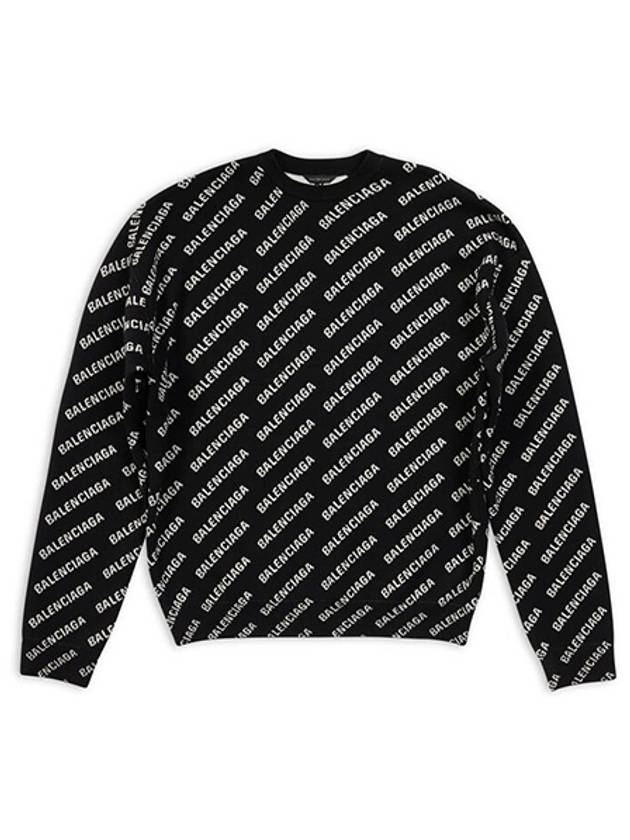 Luxury Balenciaga  All Over Intarsia Logo Knit Top Black