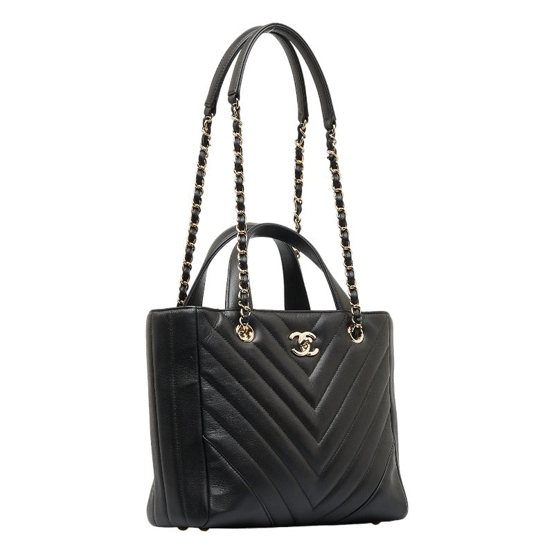 Chanel Chevron V tick Handbags Shoulder Bag 2WAY Black Leather  CHANEL
