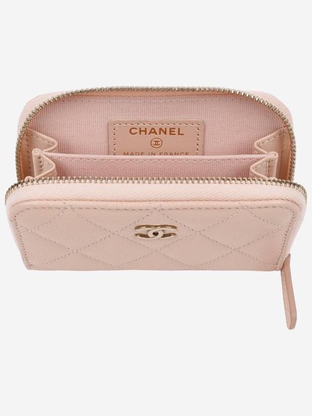 Classic Grained Shiny Calfskin Zipped Coin Wallet Pink Chanel