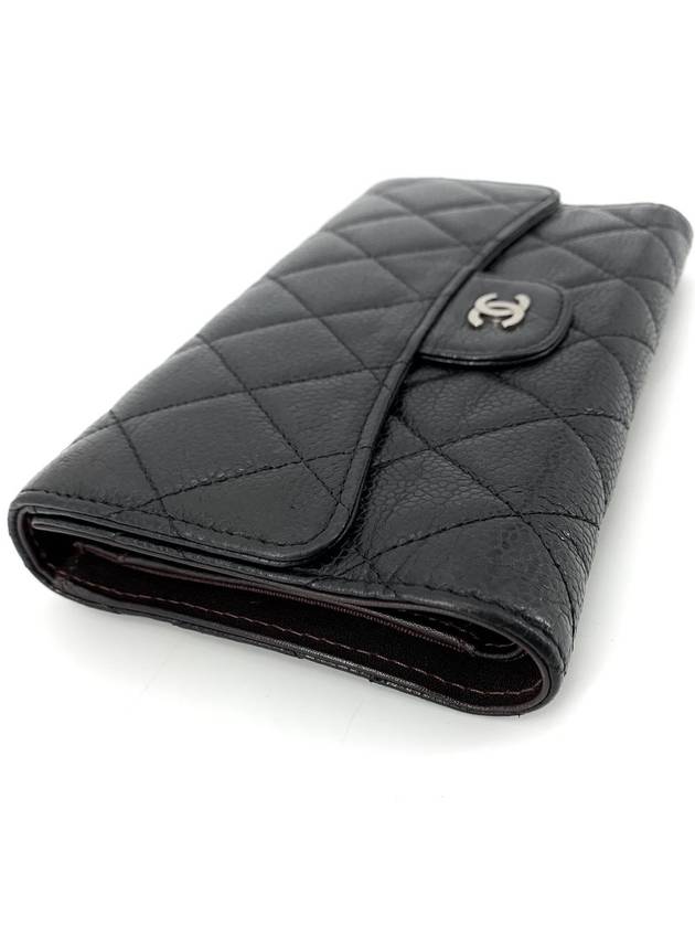 Classic Caviar Silver Logo Flap Long Wallet Chanel