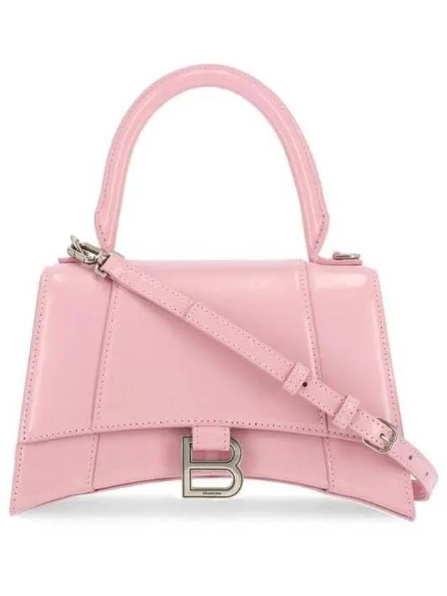 Luxury Balenciaga  Hourglass Shiny Box Calfskin Small Tote Bag Pink