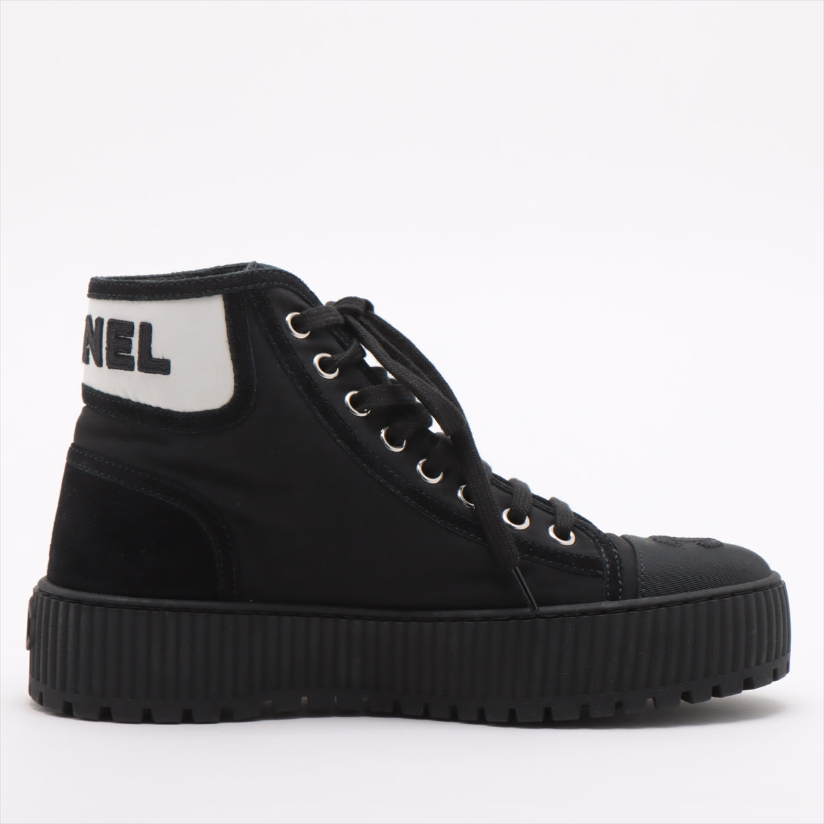 Chanel Coco Leather X Fabric High-Cut Sneaker 35  Black G38091